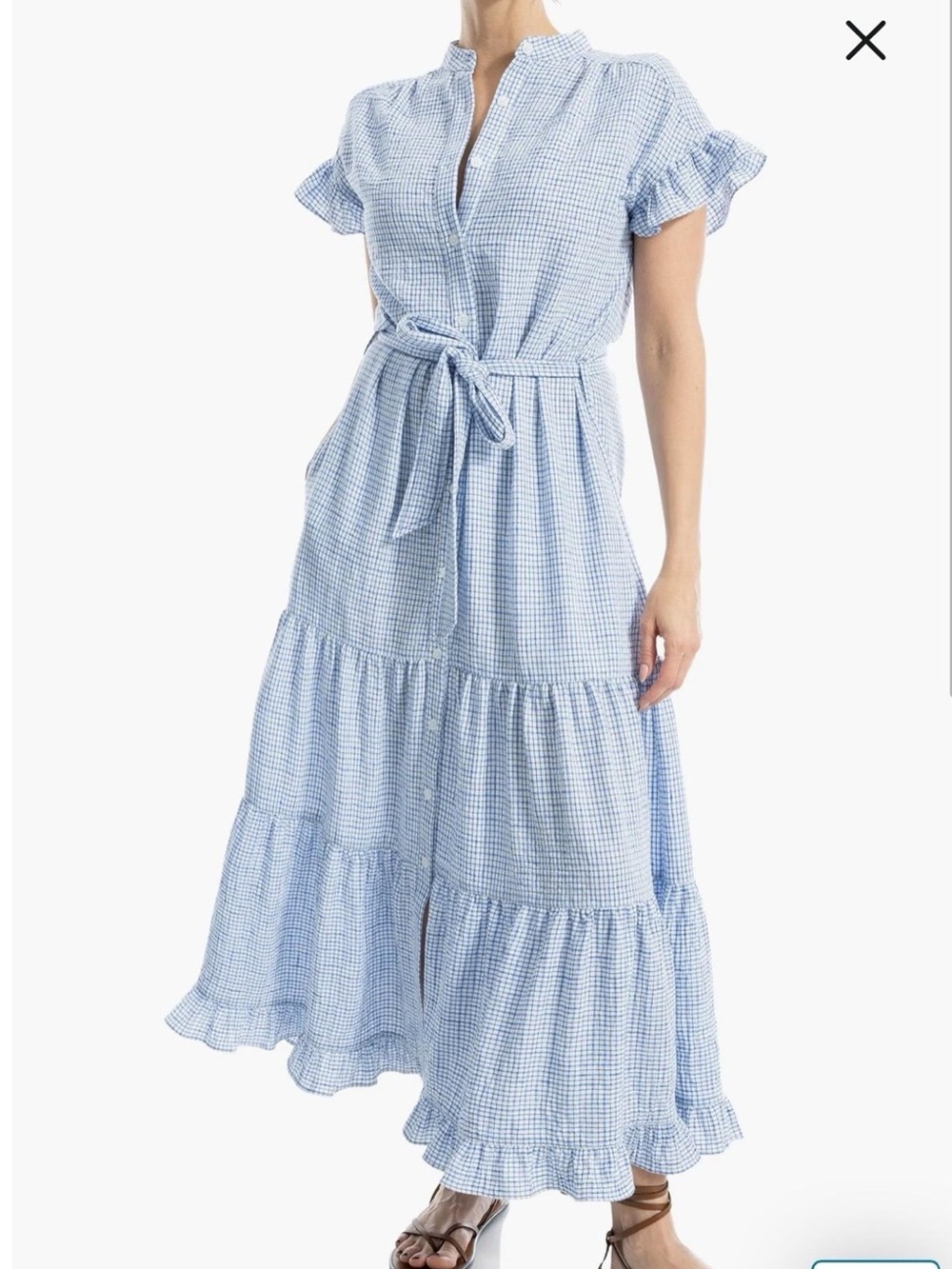 Max Studio Light Blue Gingham Tie-Waist Maxi Dress Size Large BNWT